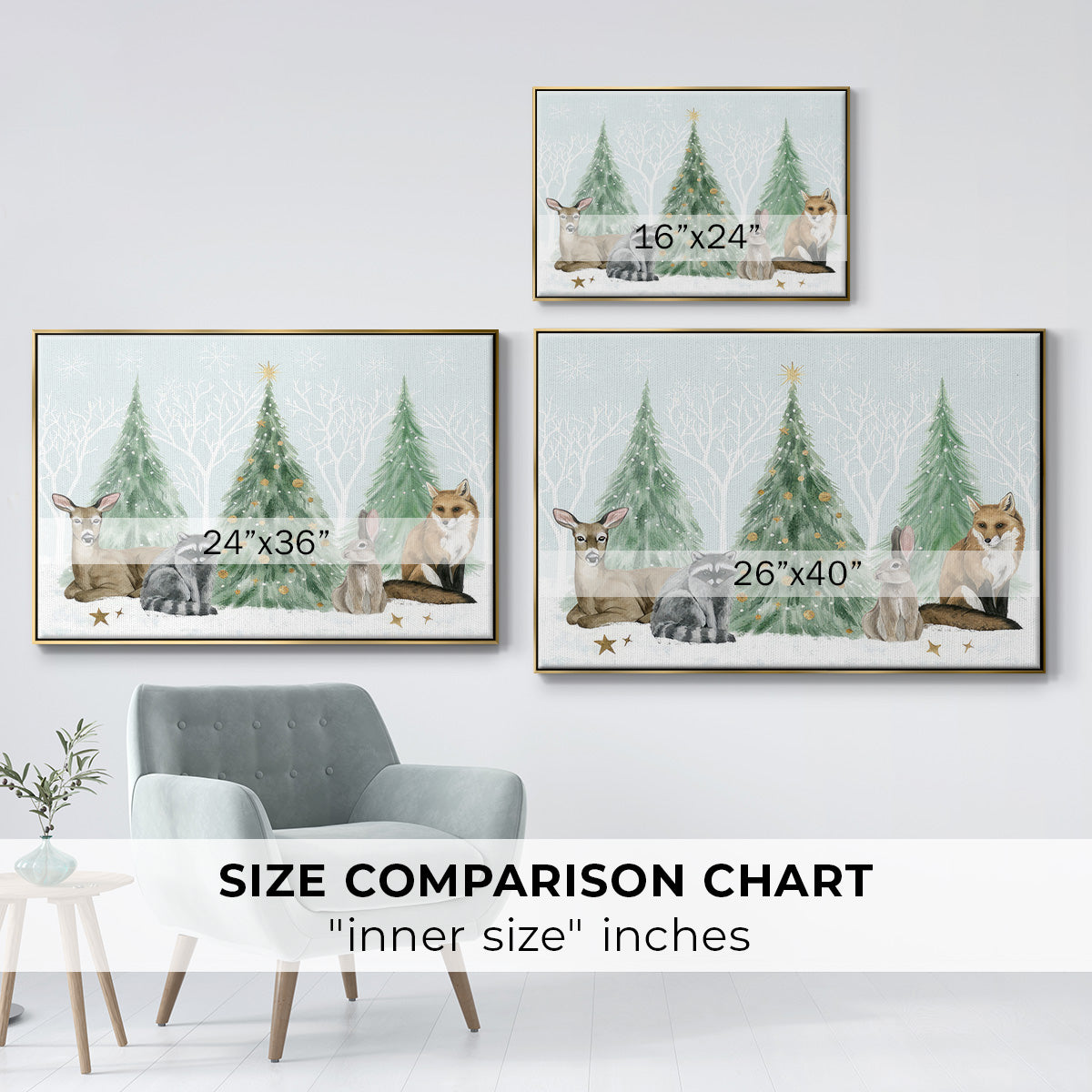 Christmas in the Forest Collection A - Framed Gallery Wrapped Canvas in Floating Frame