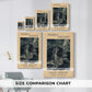 Size comparison chart for canvas art prints, showing multiple size options.