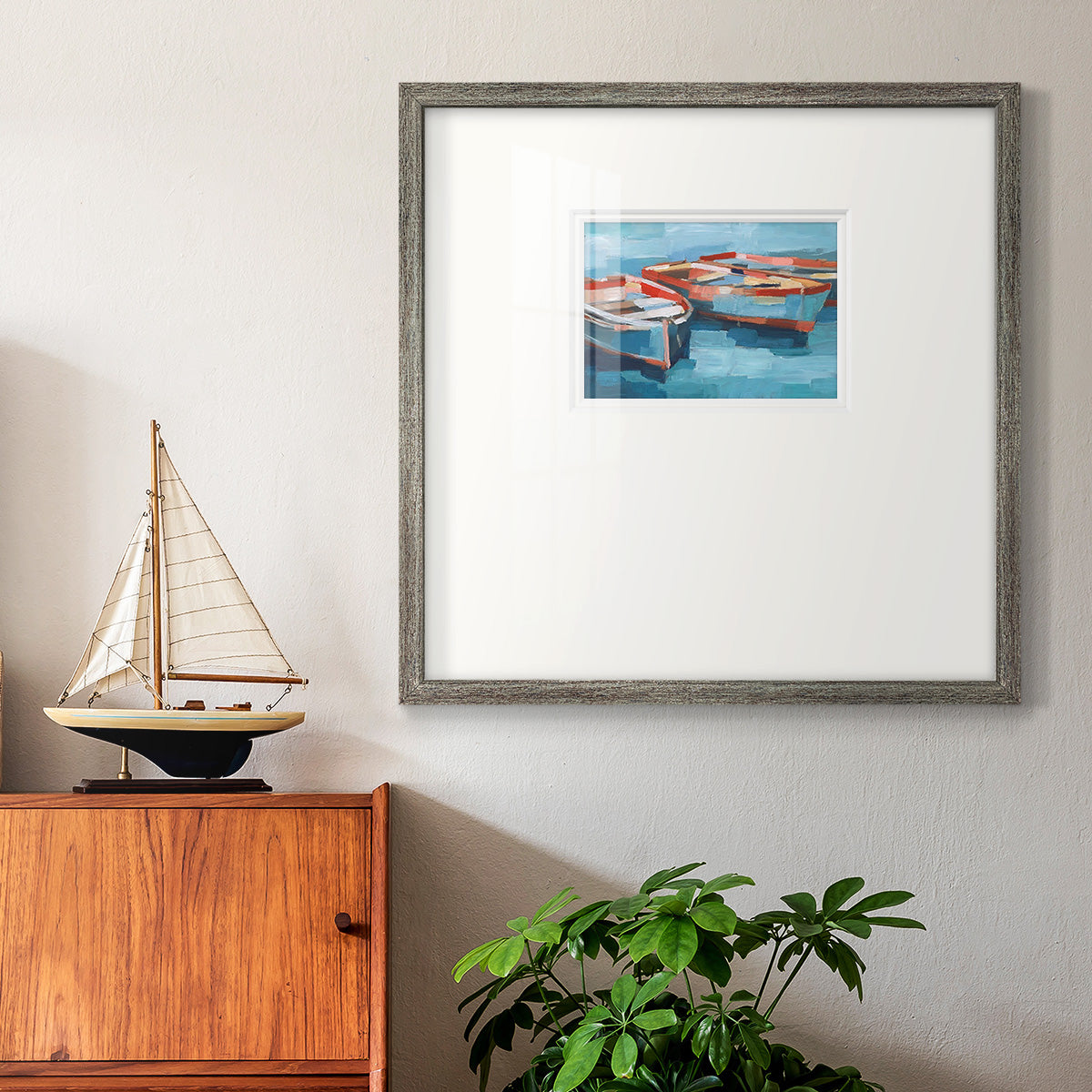 Primary Boats II Premium Framed Print Double Matboard