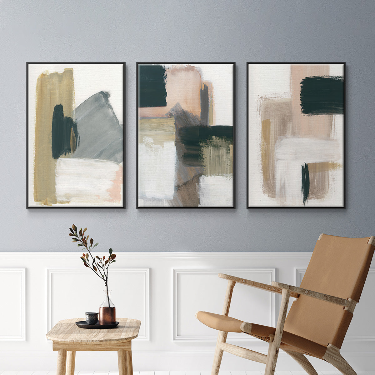 Marble Block Symmetry I - Framed Premium Gallery Wrapped Canvas L Frame 3 Piece Set - Ready to Hang