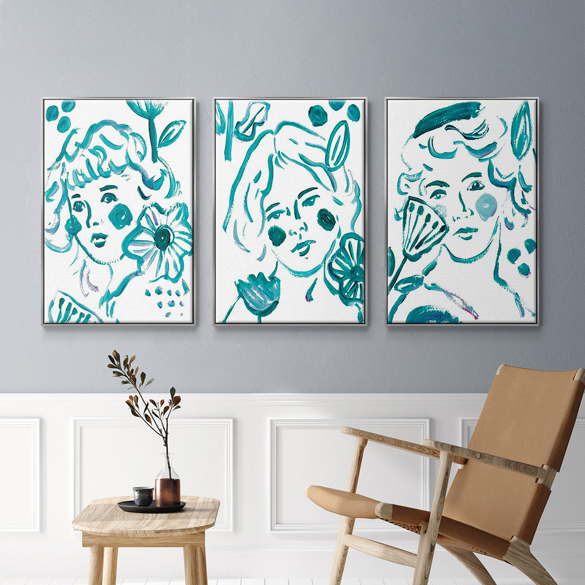 Budding Flower I - Framed Premium Gallery Wrapped Canvas L Frame 3 Piece Set - Ready to Hang