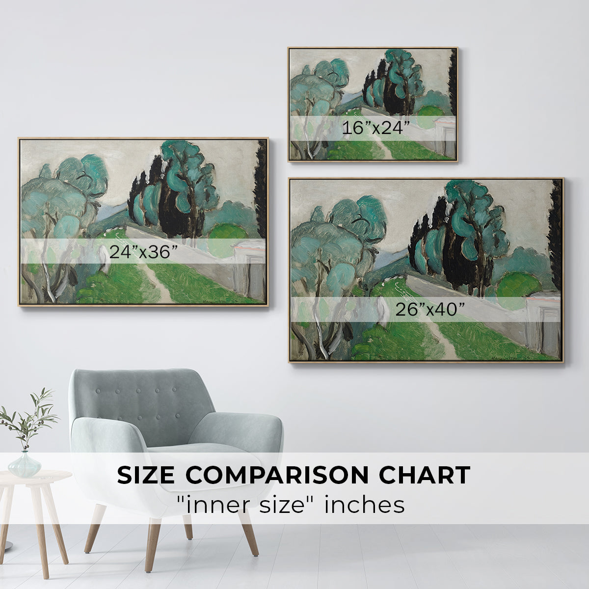 Landscape with Cypresses and Olive Trees near Nice, c. 1918 - Floater Framed Canvas Print