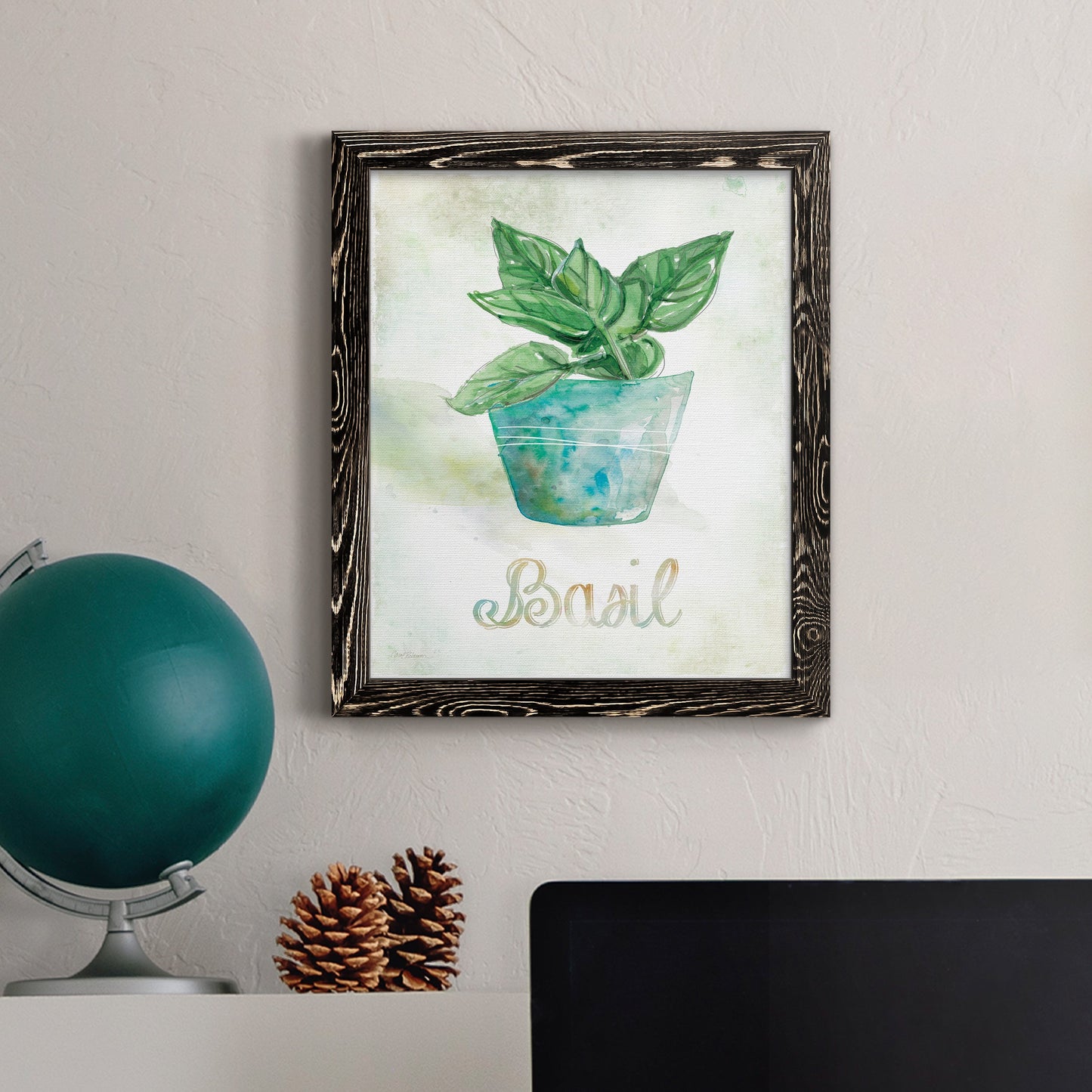 Potted Basil - Premium Canvas Framed in Barnwood - Ready to Hang