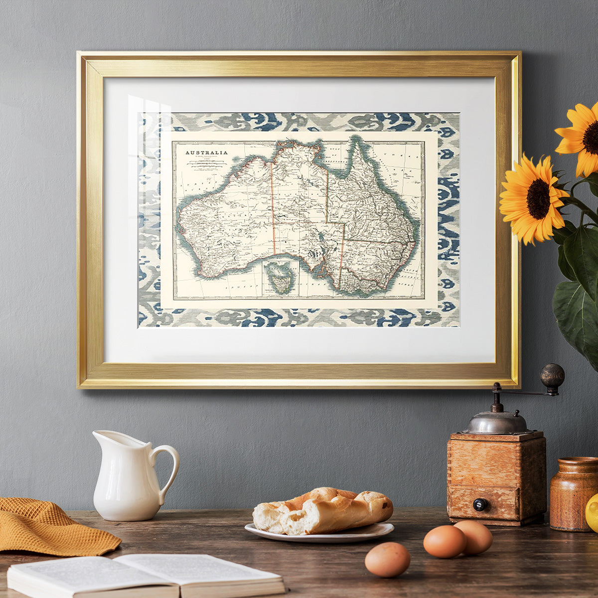 Bordered Map of Australia - Modern Framed Art Print