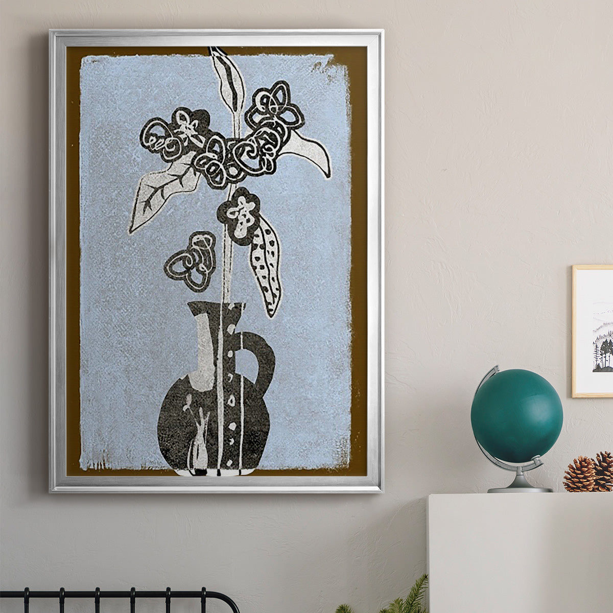 Graphic Flowers in Vase I - Modern Framed Canvas Print