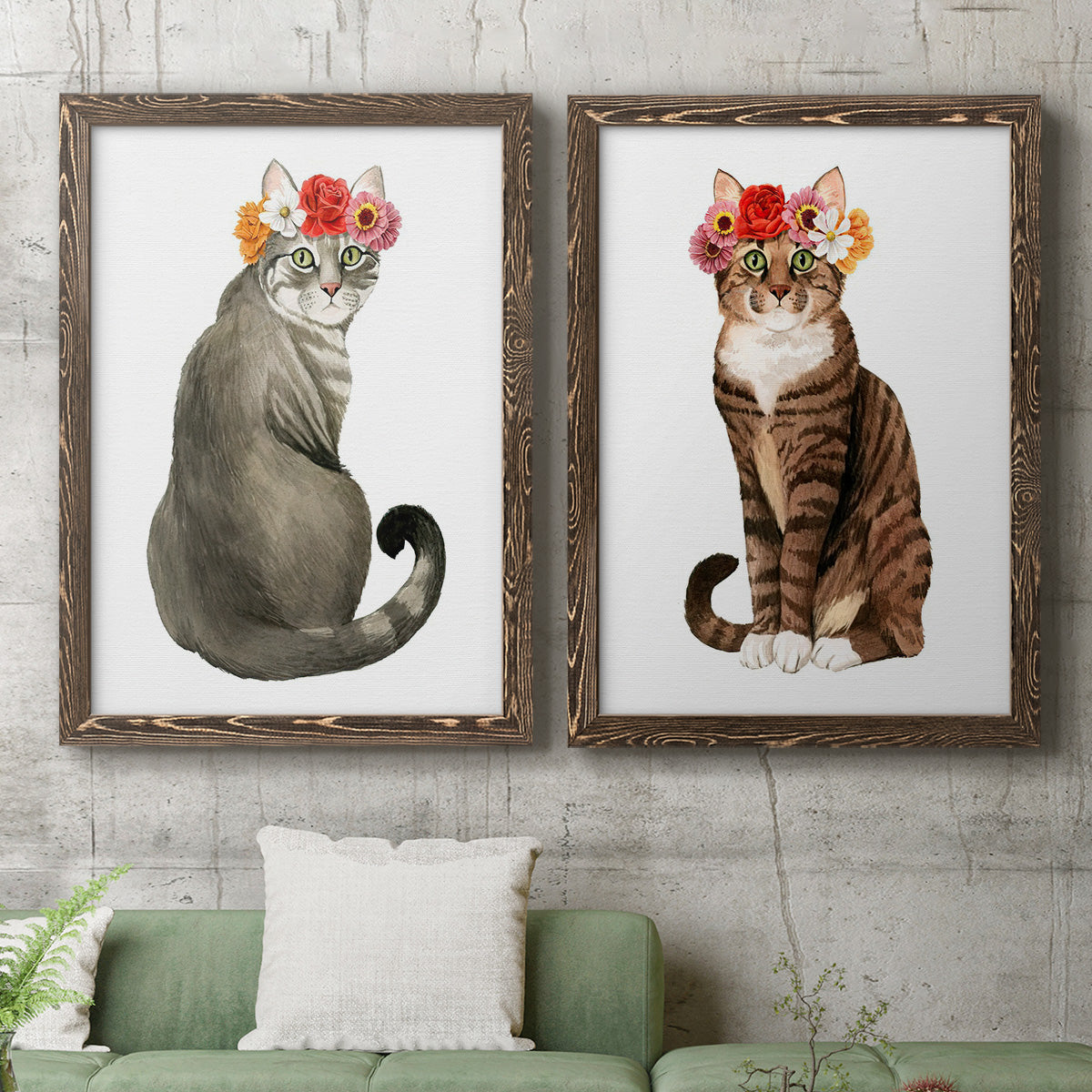 Flower Crown Cats I - Premium Framed Canvas 2 Piece Set - Ready to Hang