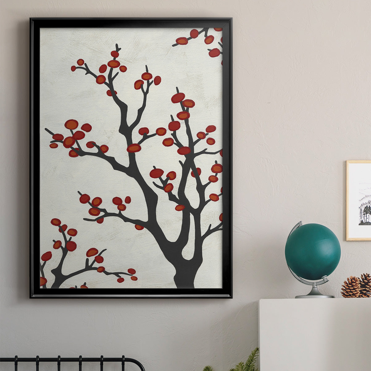 Red Berry Branch II - Modern Framed Canvas Print