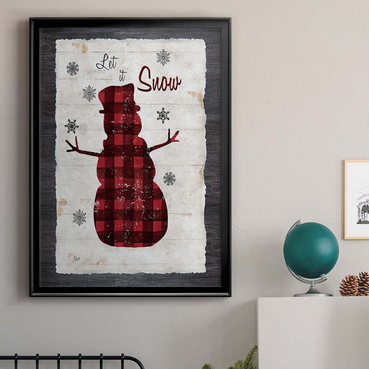 Checkered Snowman I - Modern Framed Canvas Print