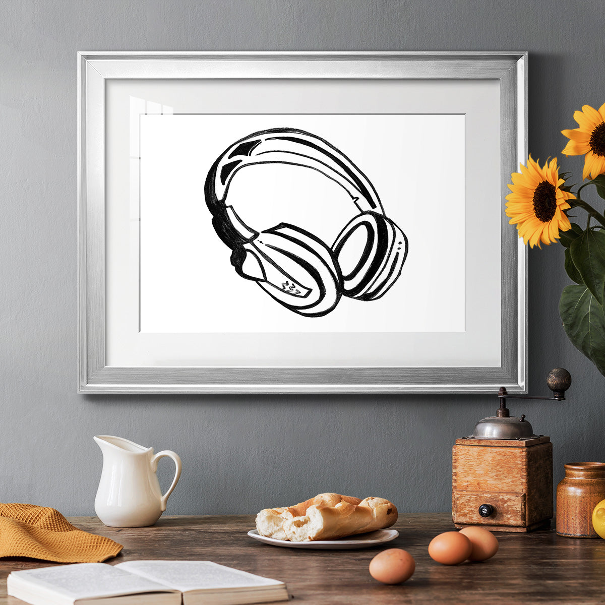 Headphones Sketch Premium Framed Print - Ready to Hang