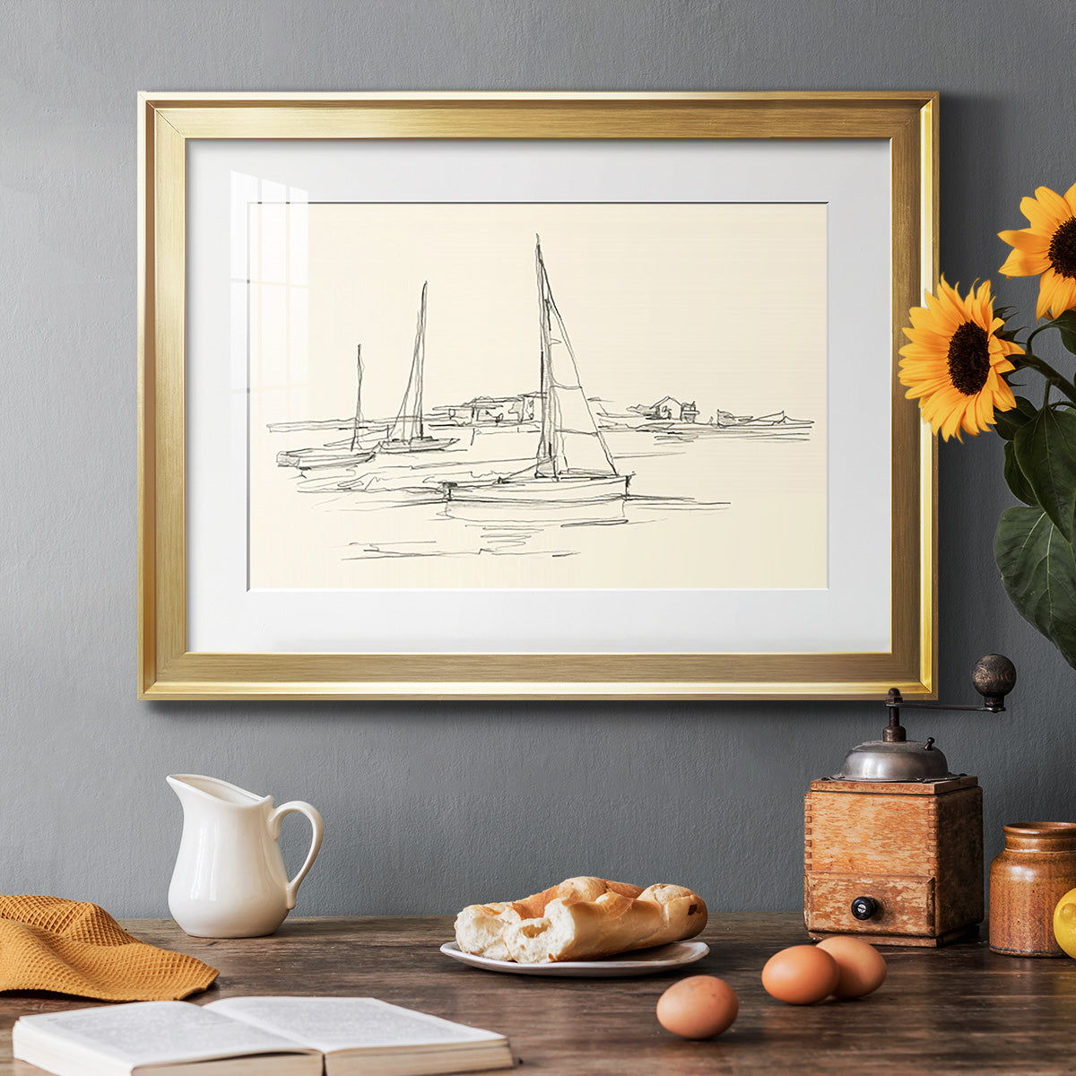 Coastal Contour Sketch I Premium Framed Print - Ready to Hang