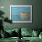 Impressionist coastal low-tide seascape at Pourville by Claude Monet in an ornate weathered white frame displayed in a dark-toned interior setting.