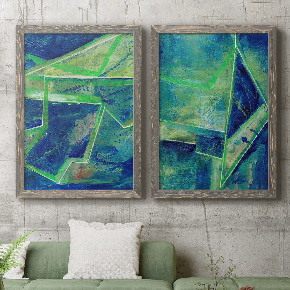 Geometric in Cool I - Premium Framed Canvas 2 Piece Set - Ready to Hang