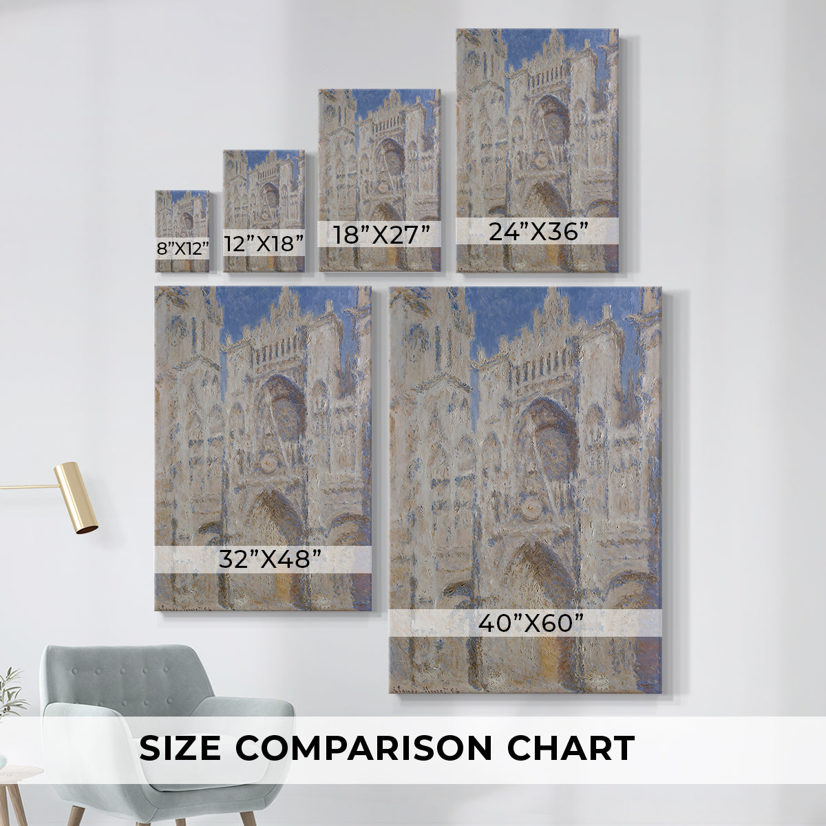 Size comparison chart for canvas art prints, showing multiple size options.