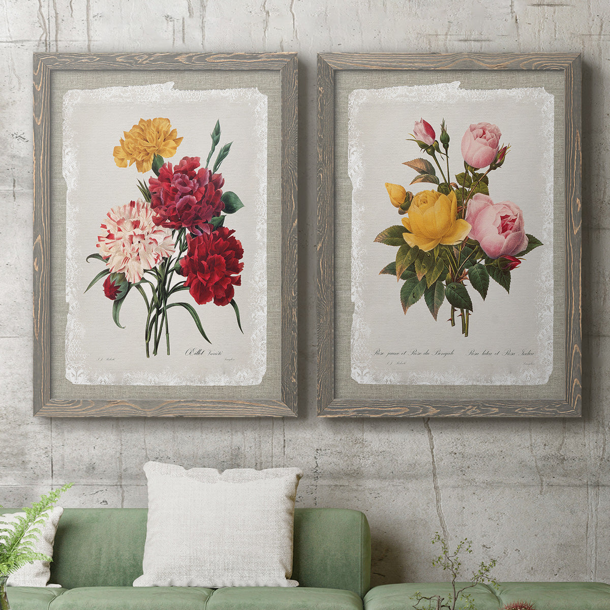 Botanical Bouquet Carnations - Premium Framed Canvas 2 Piece Set - Ready to Hang