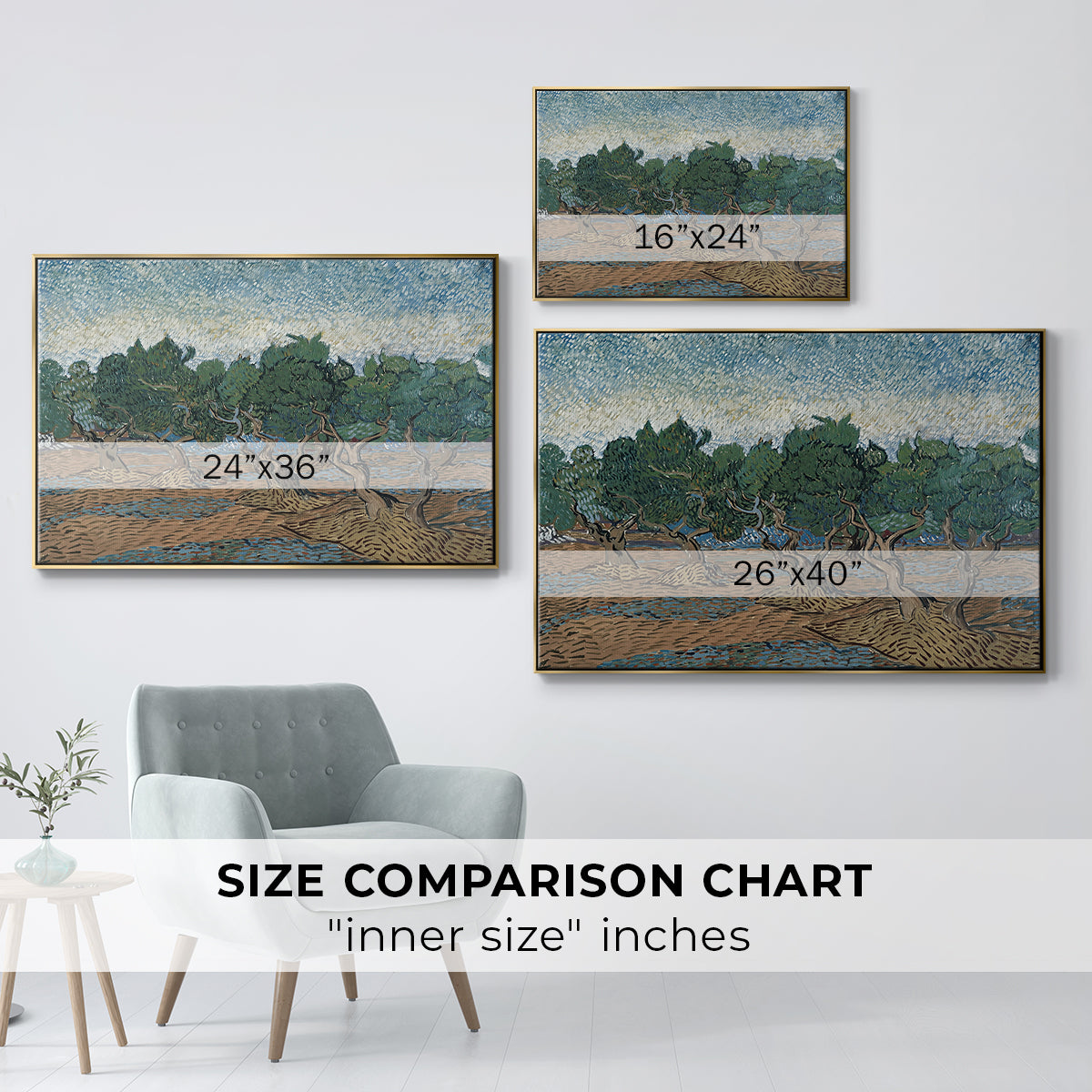 Olive Trees, 1889 - Floater Framed Canvas Print