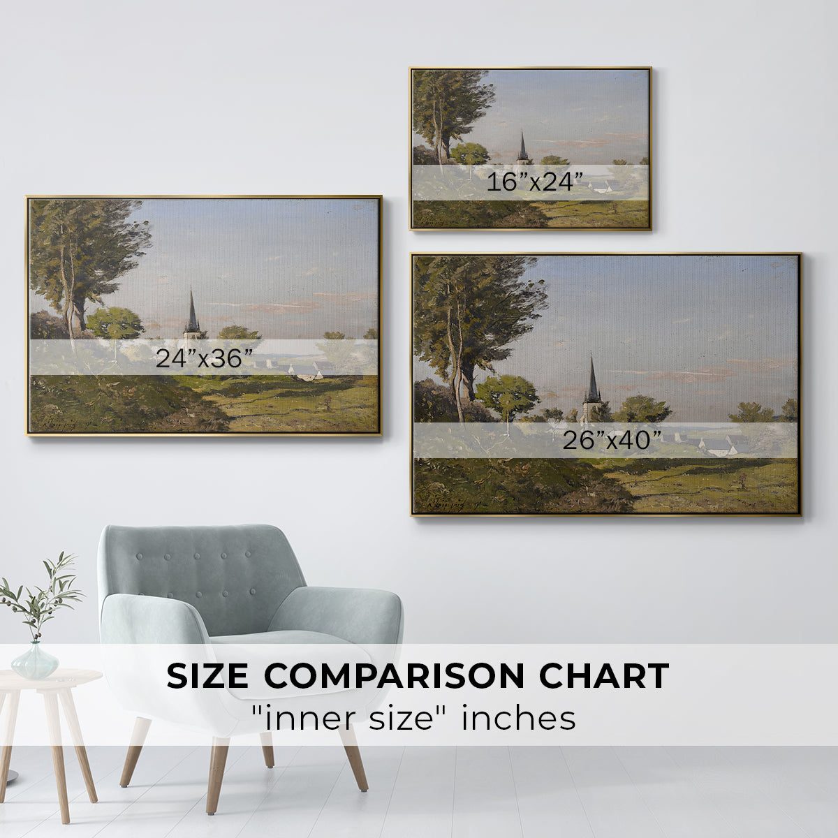 Village Landscape with Church, 1891 - Floater Framed Canvas Print