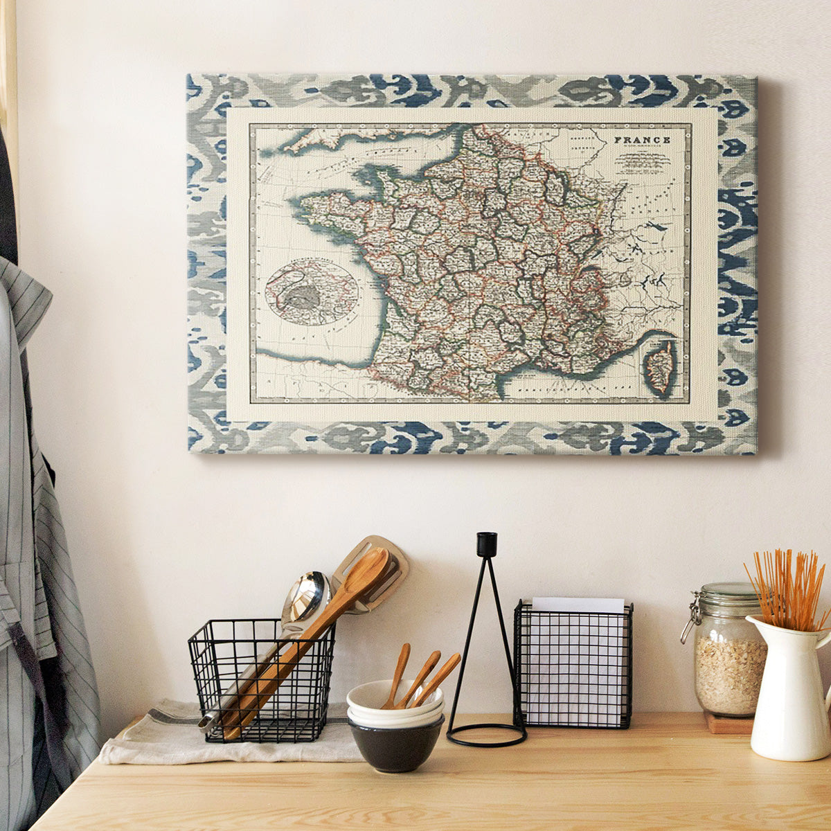 Bordered Map of France Premium Gallery Wrapped Canvas - Ready to Hang