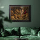 Dramatic biblical painting of Daniel with lions by Peter Paul Rubens in an ornate black frame with gilded inner detail displayed in a dark-toned interior setting.