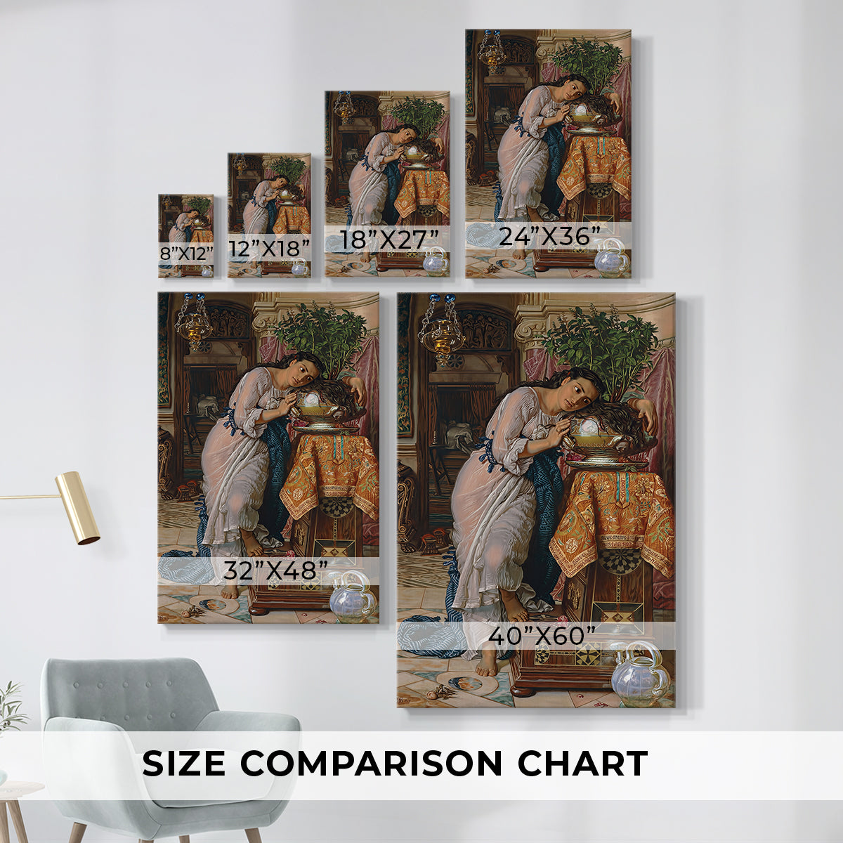 Size comparison chart for canvas art prints, showing multiple size options.