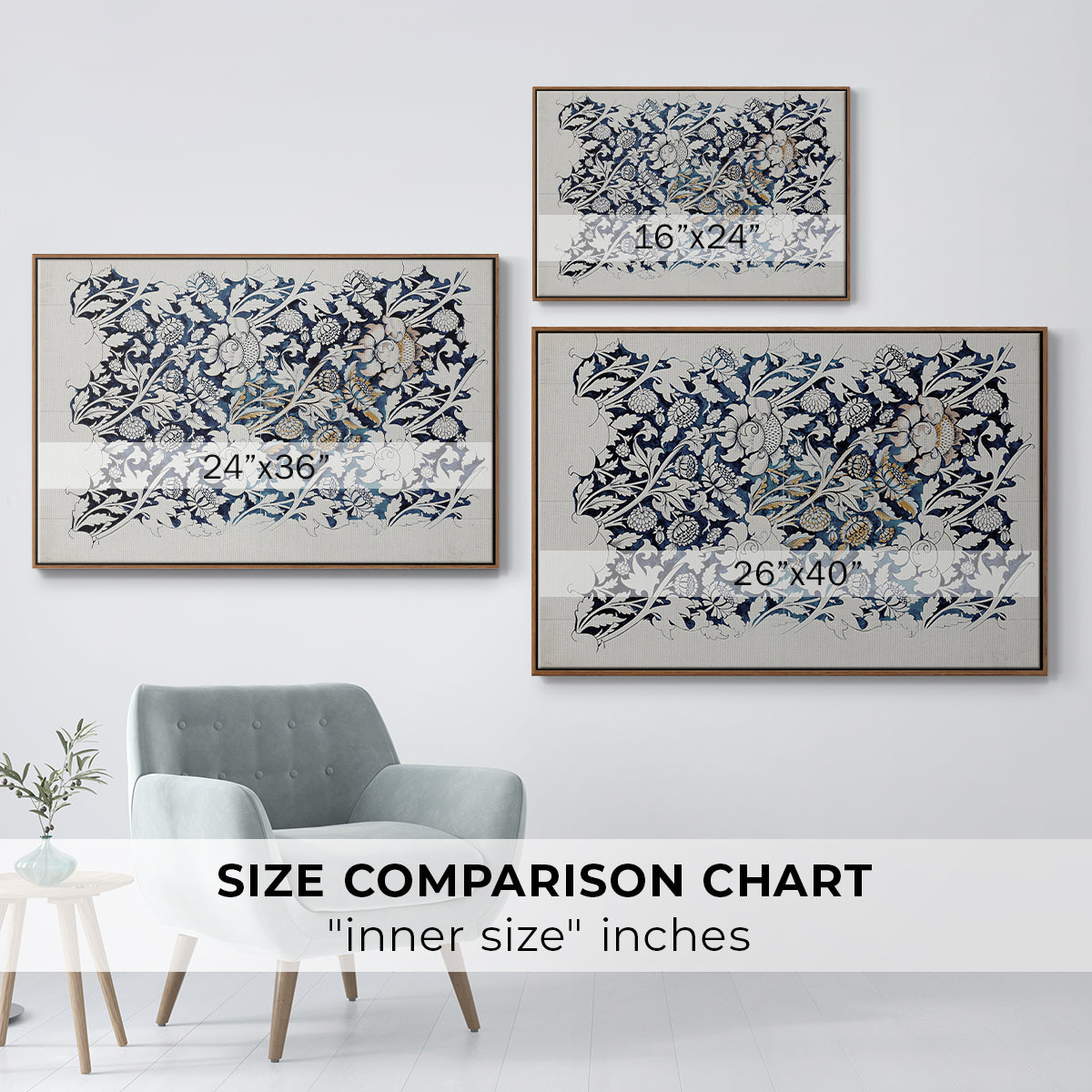 Watercolour for Printed Fabric Design: Wey, c. 1882-1883 - Floater Framed Canvas Print