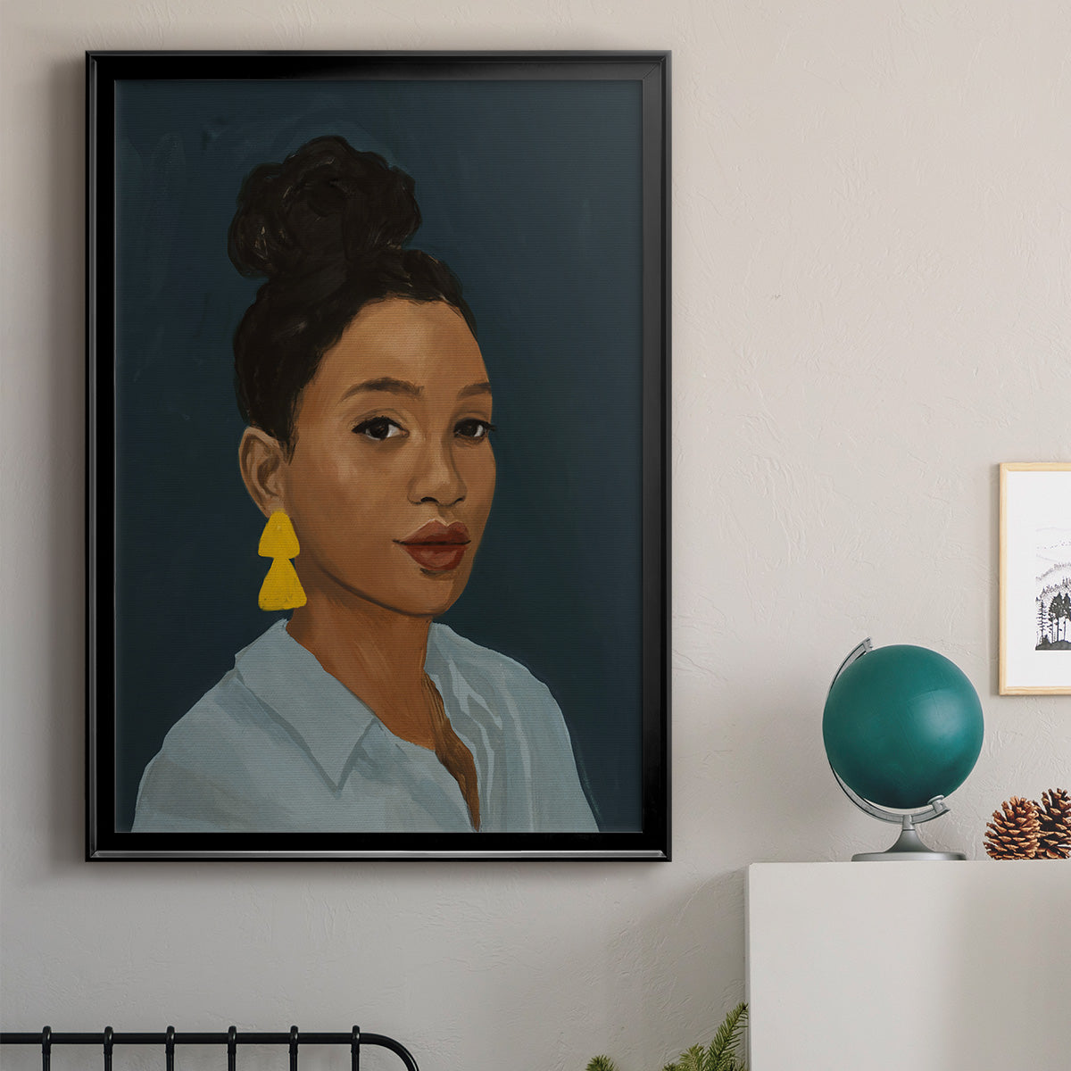 Figure in Yellow Earring - Modern Framed Canvas Print