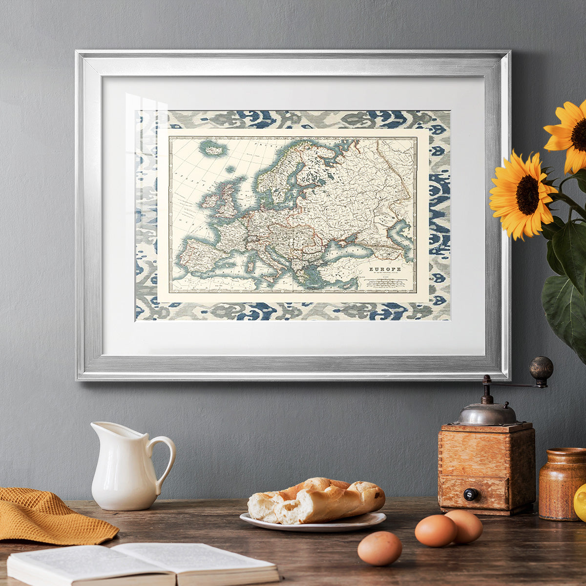 Bordered Map of Europe - Modern Framed Art Print