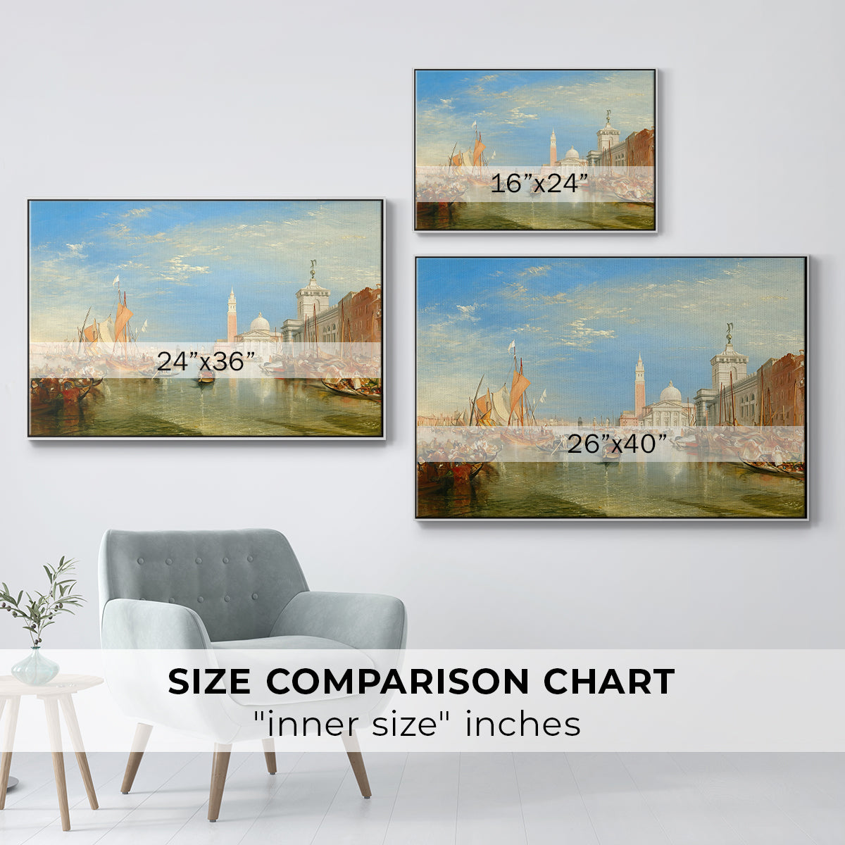 Venice: The Dogana and San Giorgio Maggiore, 1834 - Floater Framed Canvas Print