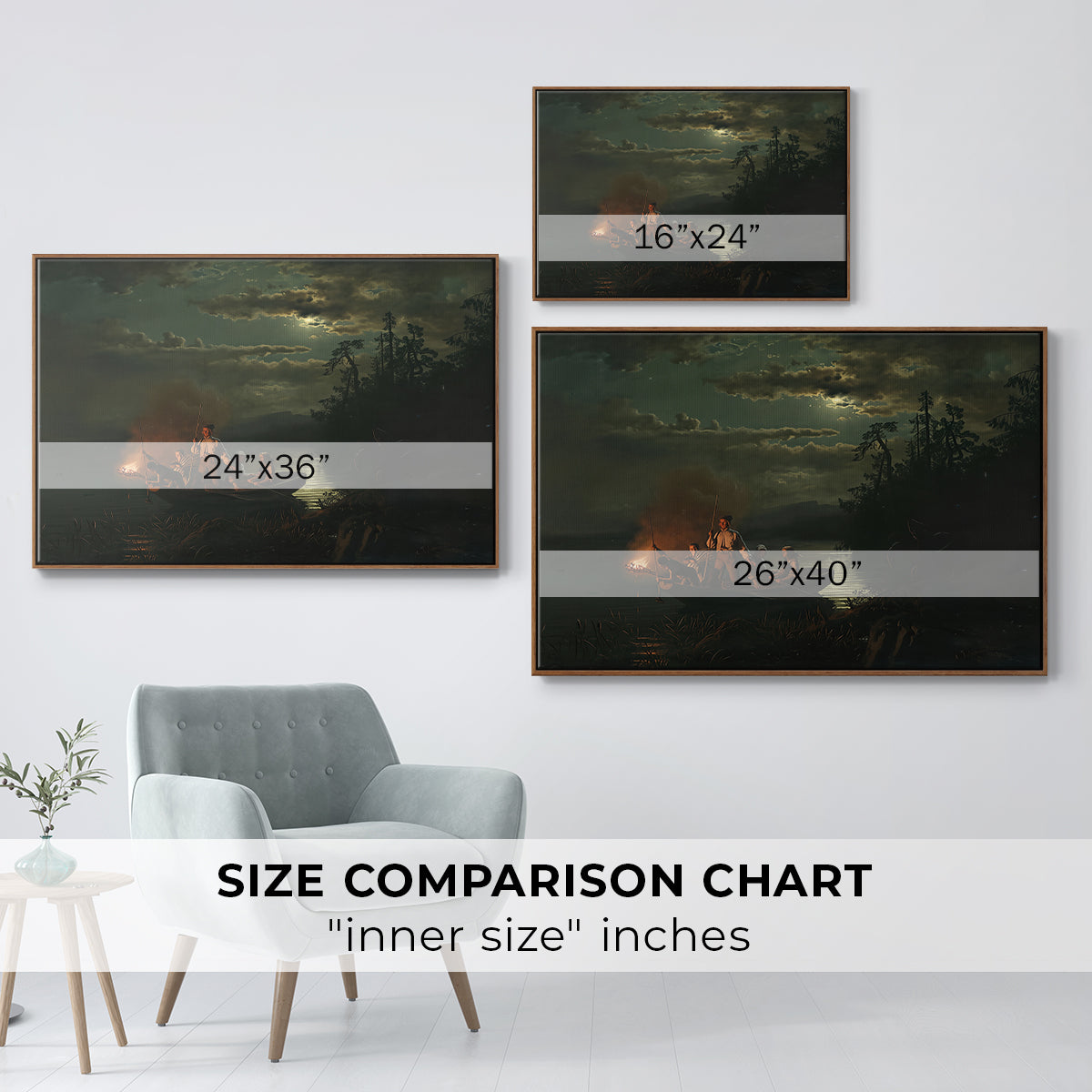 Spear Fishing on Lake Krøderen, 1851 - Floater Framed Canvas Print