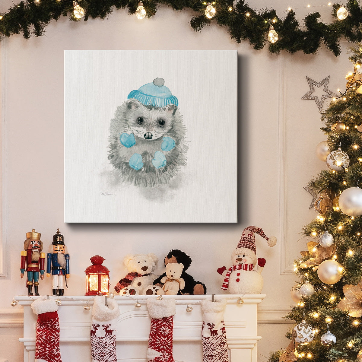 Christmas Critter Hedgehog-Premium Gallery Wrapped Canvas - Ready to Hang