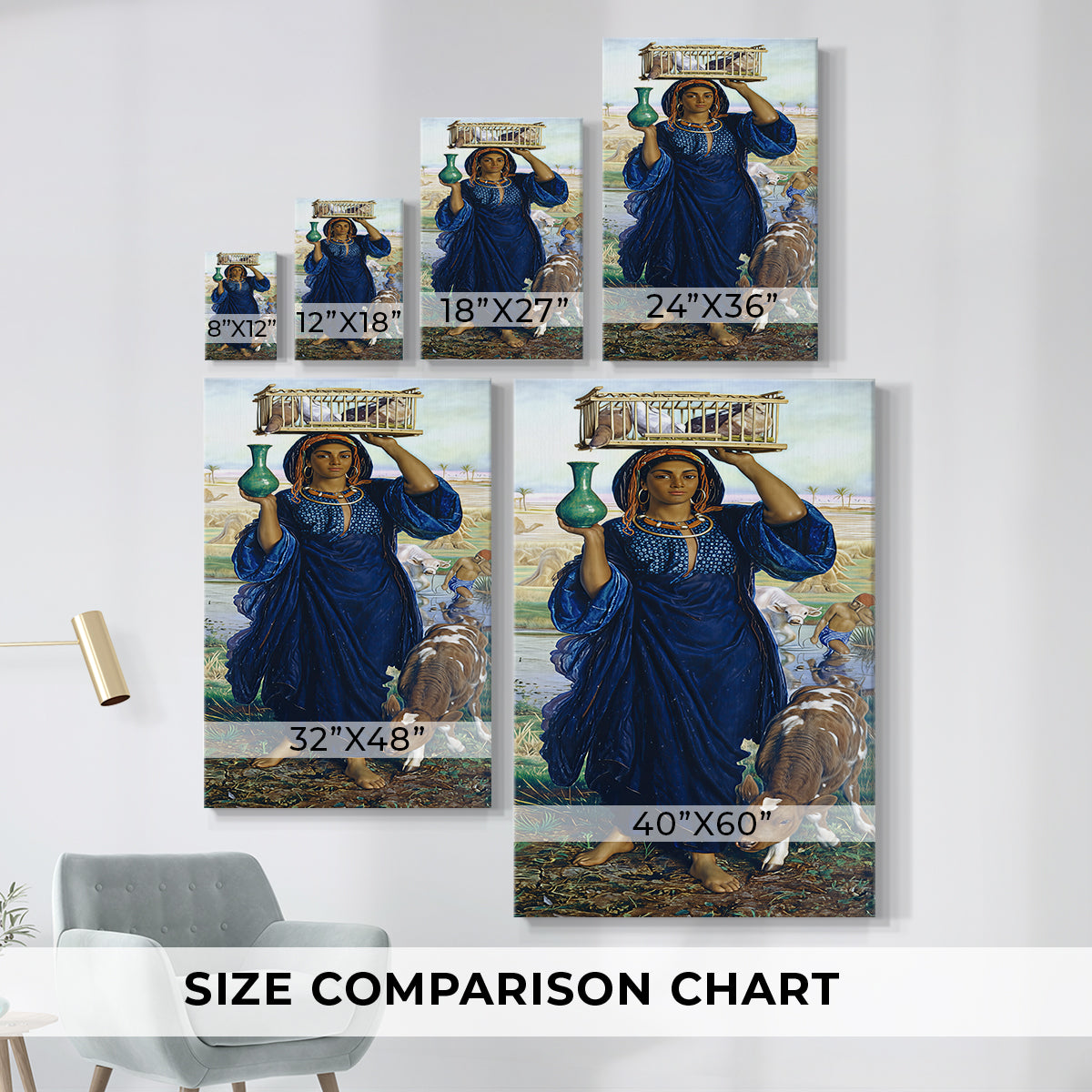 Size comparison chart for canvas art prints, showing multiple size options.