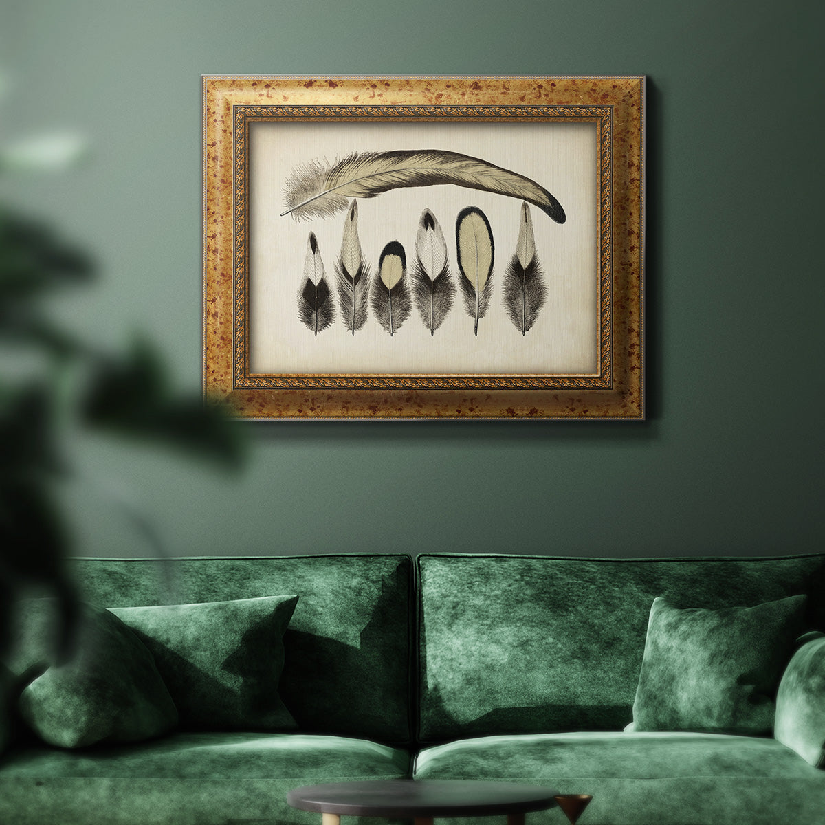 Vintage Feathers VII Premium Framed Canvas- Ready to Hang