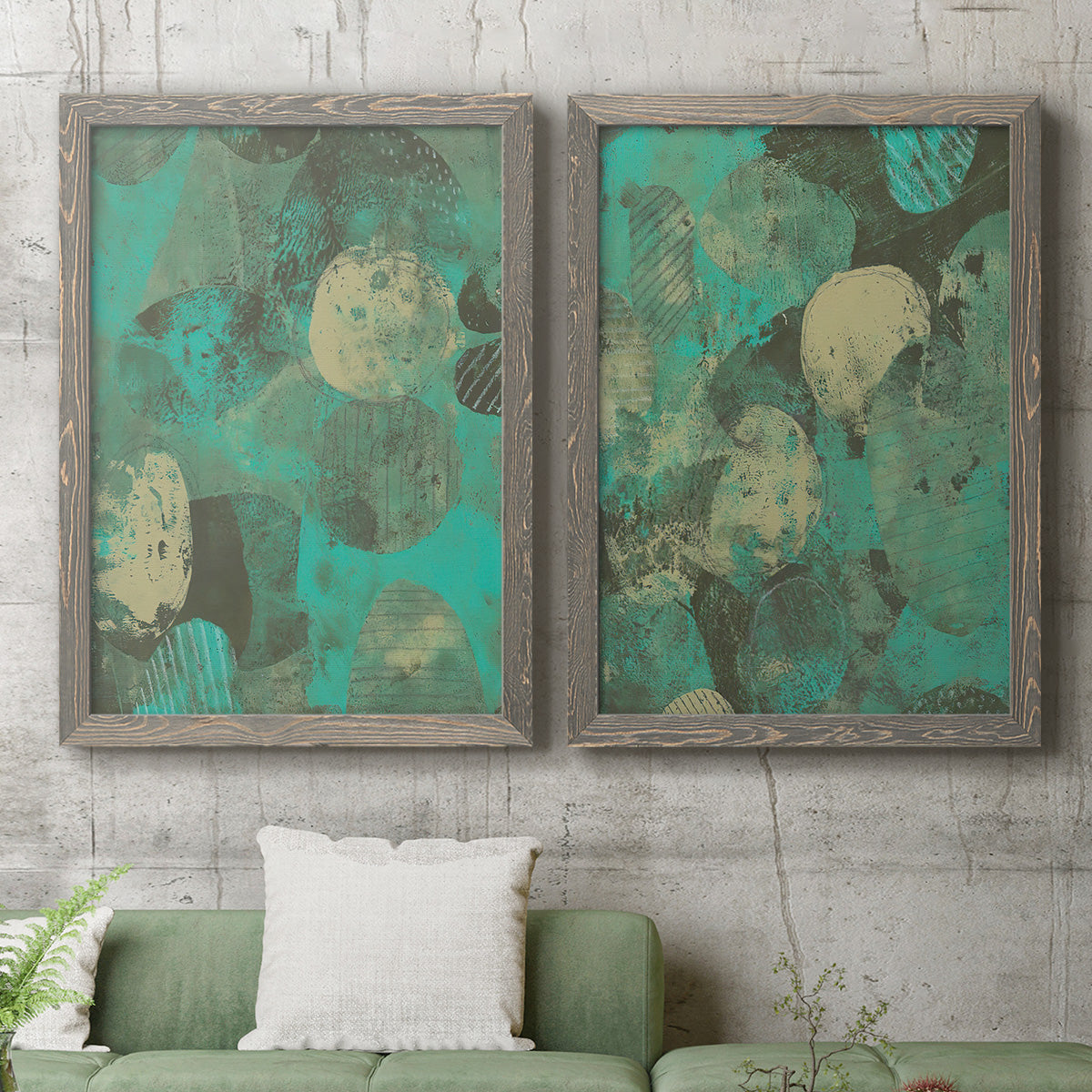 Minty Green Orbs I - Premium Framed Canvas 2 Piece Set - Ready to Hang