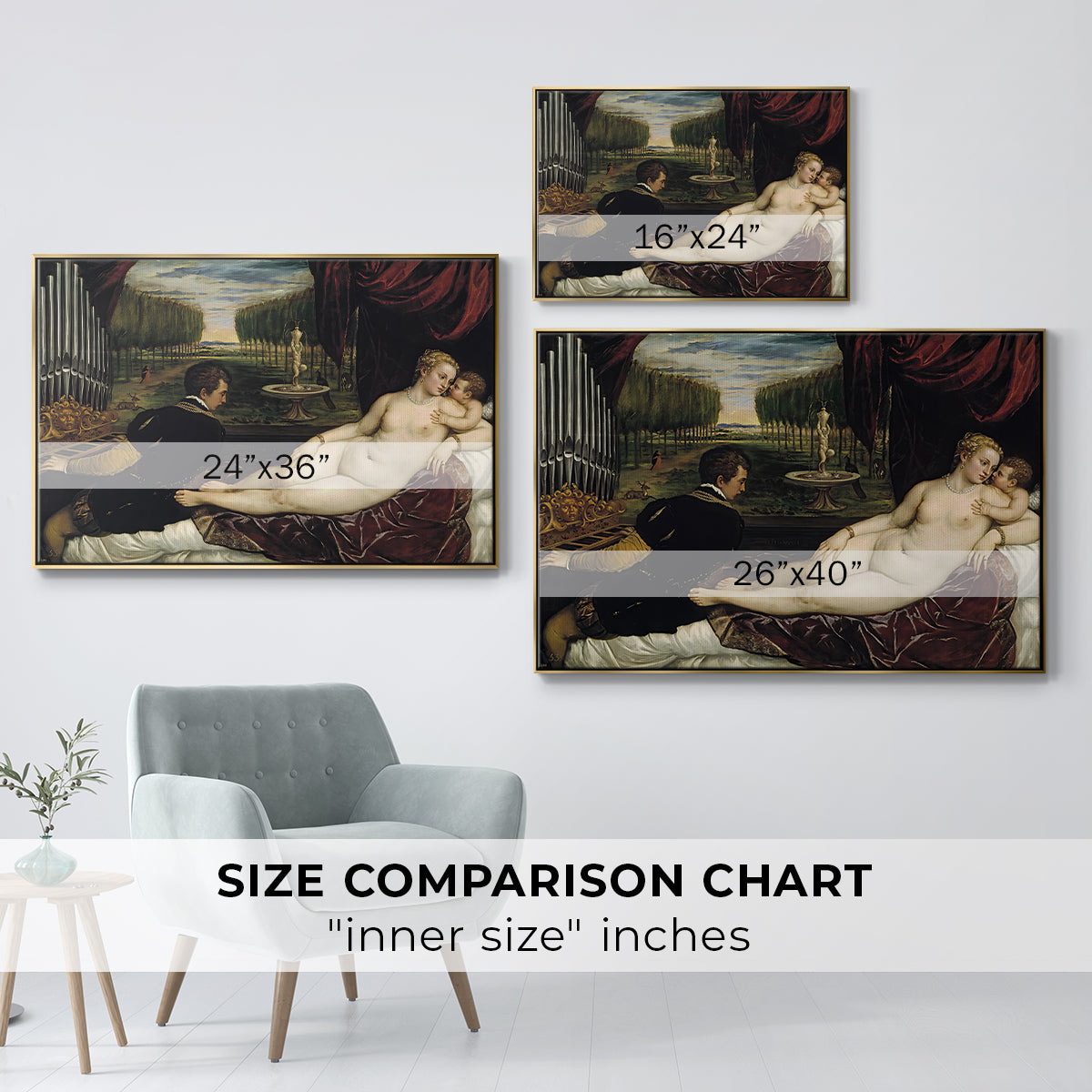 Venus with an Organist and Cupid, c. 1555 - Floater Framed Canvas Print