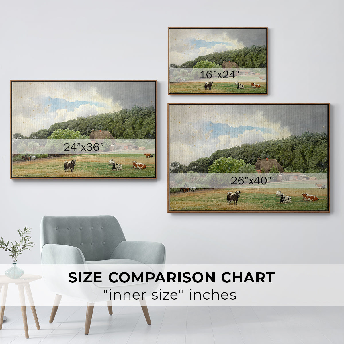 Farm with Grazing Cows (Bondegård med beitende kuer), 1892 - Floater Framed Canvas Print