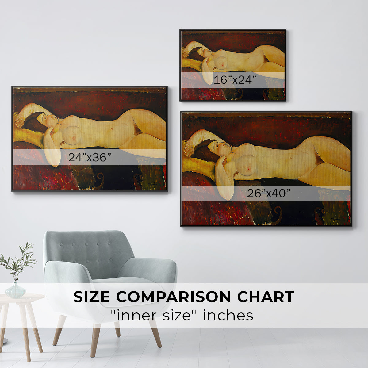 Reclining Nude (Nu couché), 1919 - Floater Framed Canvas Print