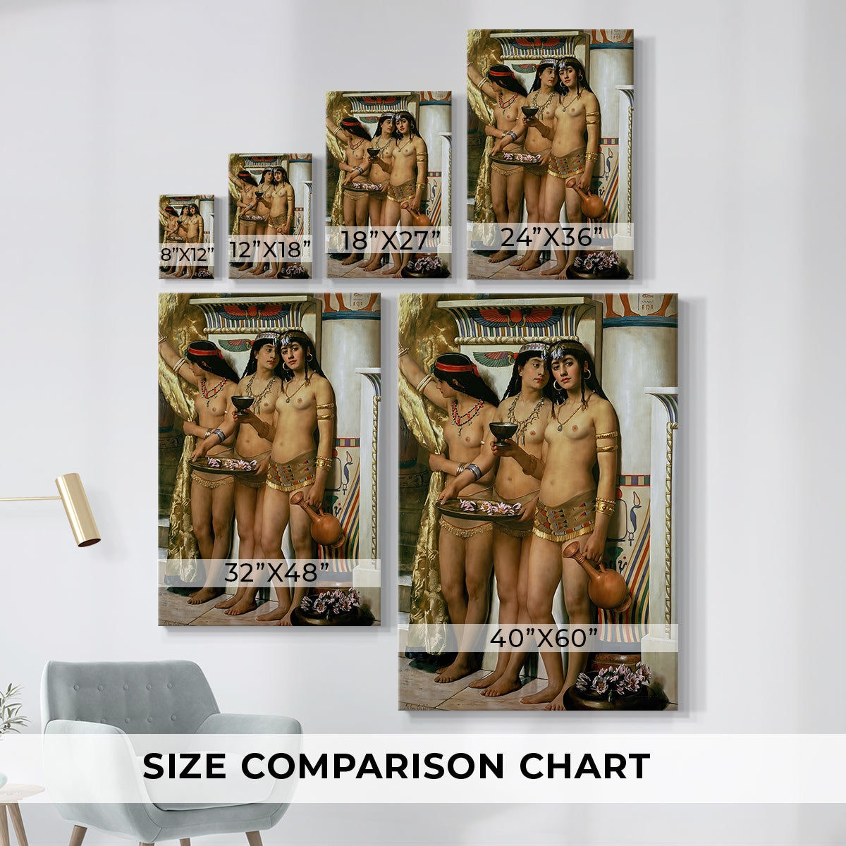 Size comparison chart for canvas art prints, showing multiple size options.