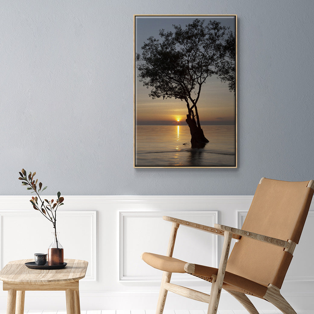 Sunset Silhouette - Framed Premium Gallery Wrapped Canvas L Frame - Ready to Hang