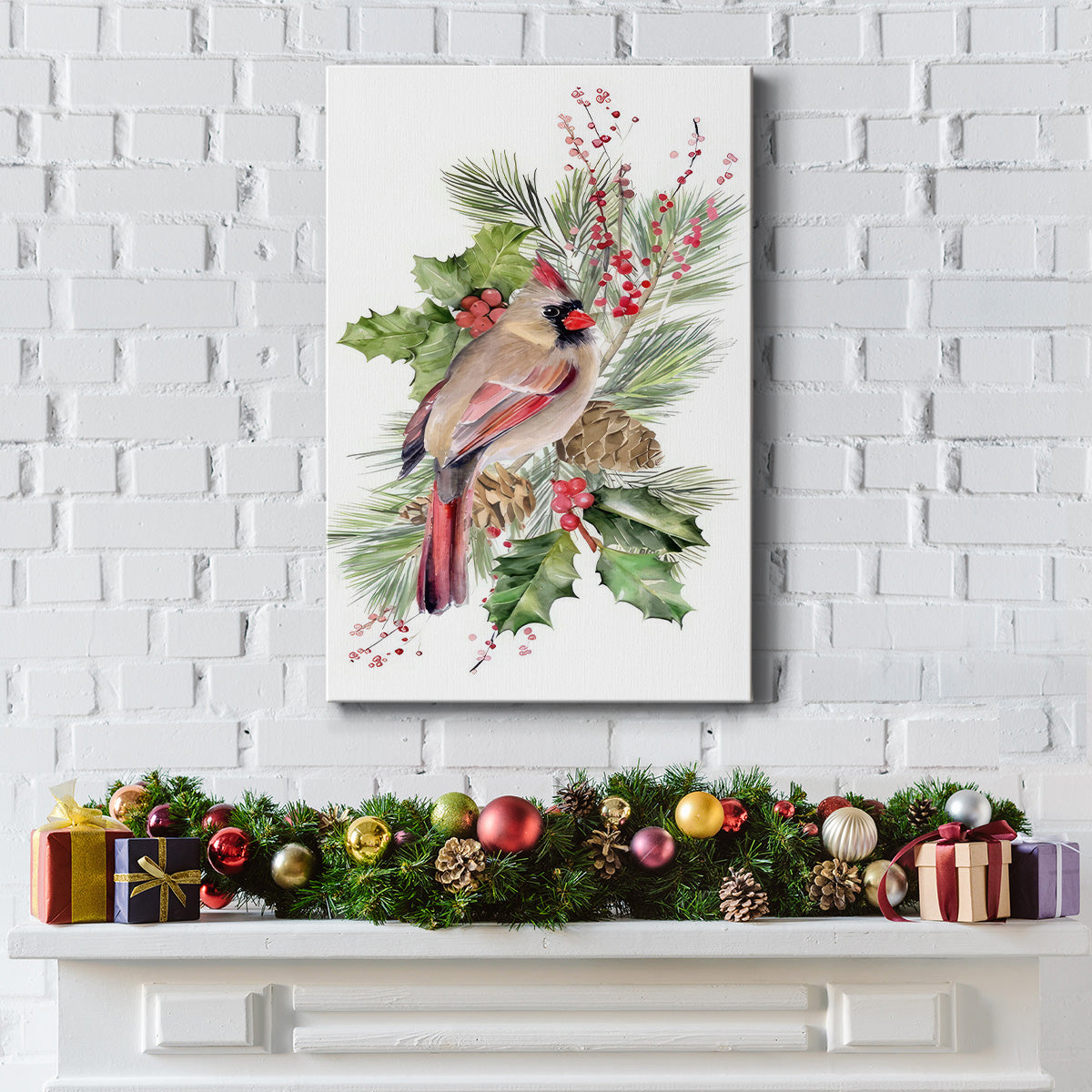 Cardinal Holly Christmas Collection B - Gallery Wrapped Canvas