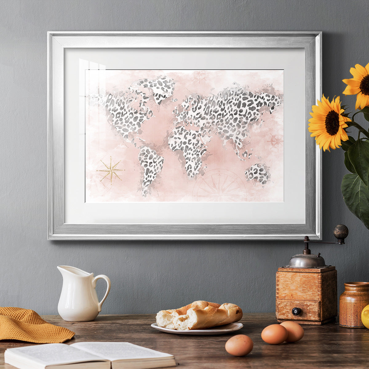 Pink Cheetah Map - Modern Framed Art Print