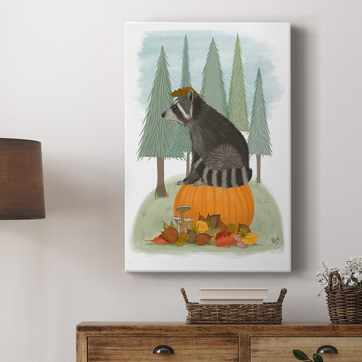 Raccoon On Pumpkin - Canvas Art Print