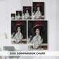 Size comparison chart for canvas art prints, showing multiple size options.