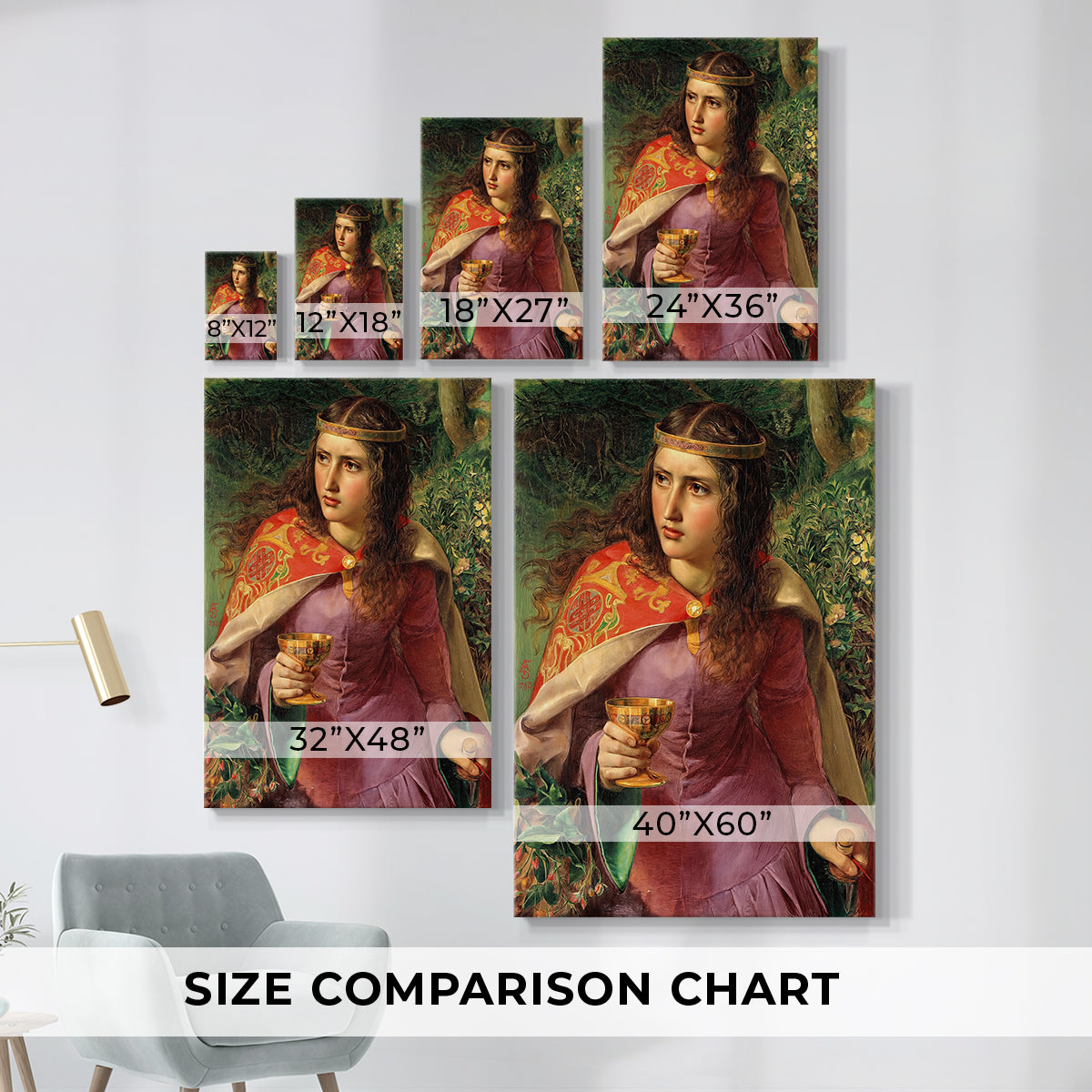 Size comparison chart for canvas art prints, showing multiple size options.