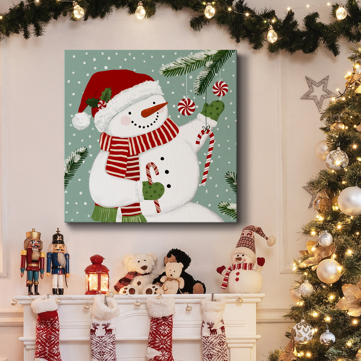 Peppermint Snowman I-Premium Gallery Wrapped Canvas - Ready to Hang