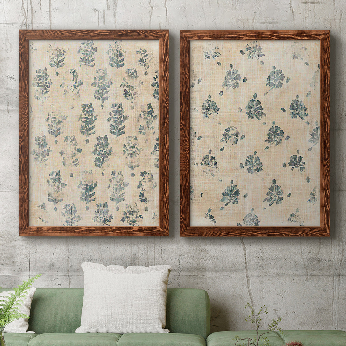 Vintage Blockprint I - Premium Framed Canvas 2 Piece Set - Ready to Hang