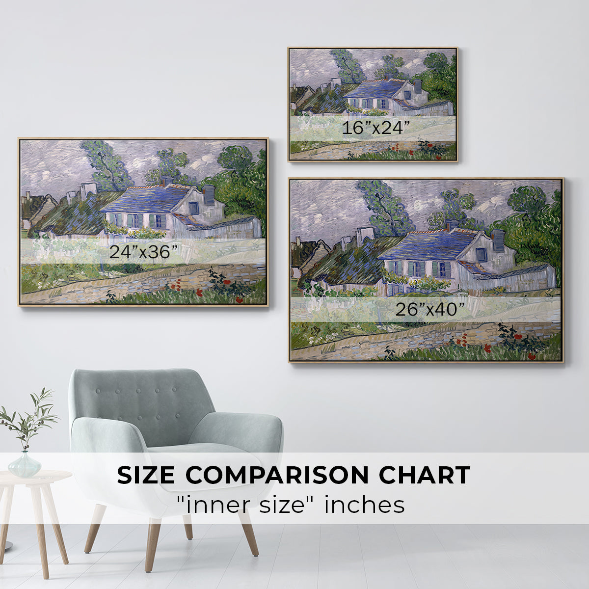 Houses in Auvers, 1890 - Floater Framed Canvas Print