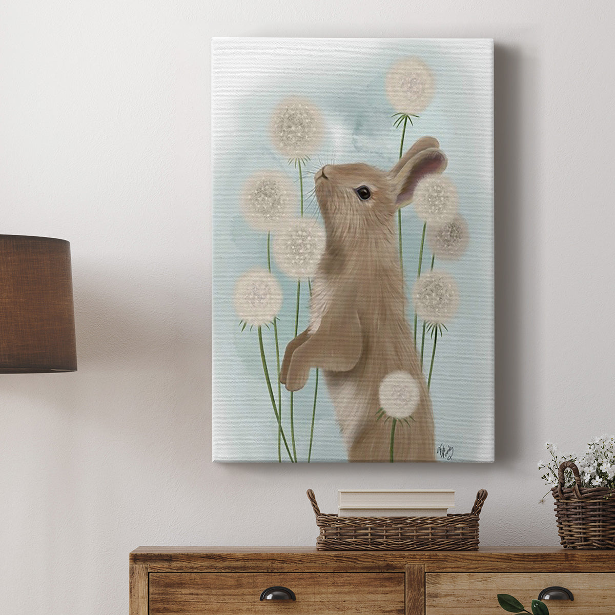 Rabbit In Dandylions Premium Gallery Wrapped Canvas - Ready to Hang