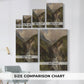 Size comparison chart for canvas art prints, showing multiple size options.