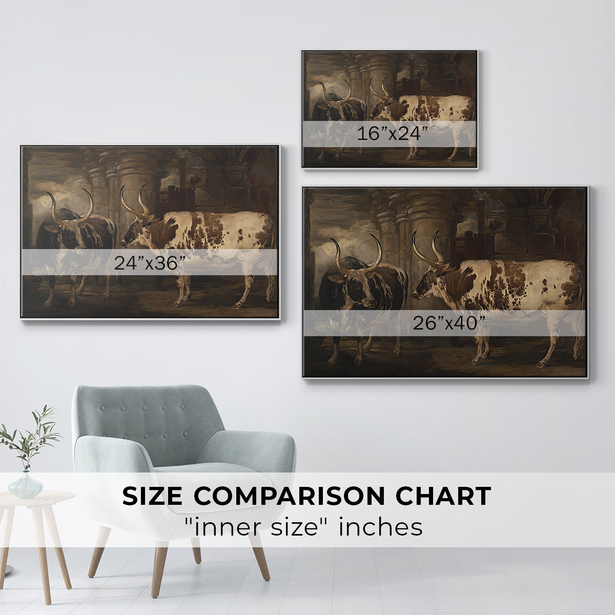 Portraits of Two Extraordinary Oxen, Property of the Earl of Powis, 1814 - Floater Framed Canvas Print