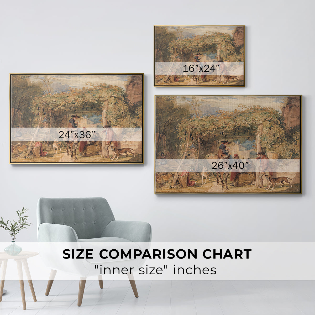 Figures and Animals in a Vineyard, c. 1829 - Floater Framed Canvas Print