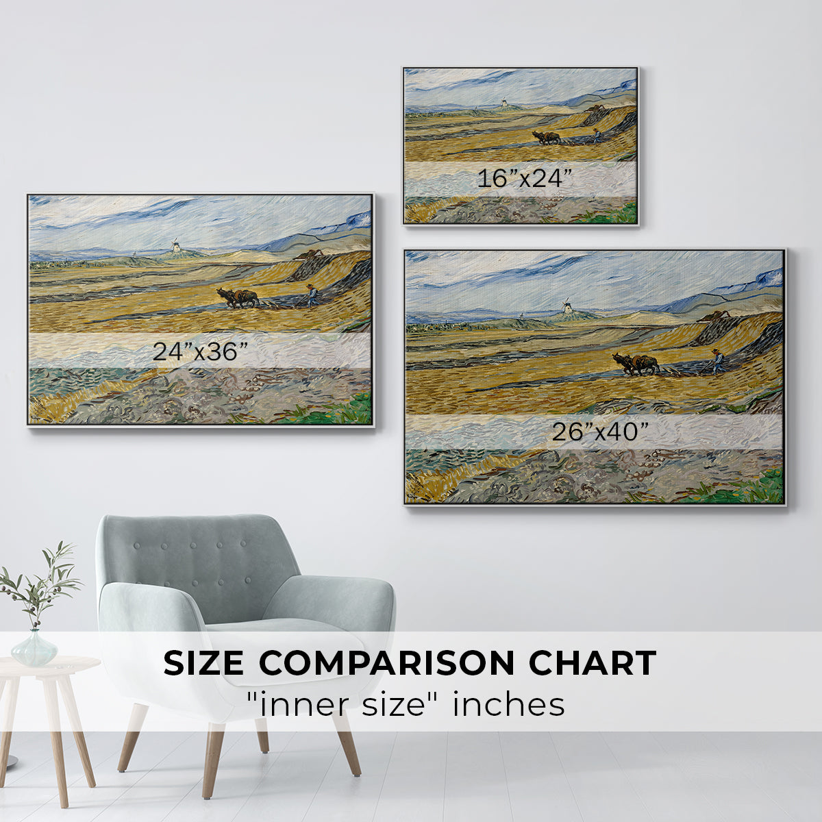 Enclosed Field with Ploughman, 1889 - Floater Framed Canvas Print